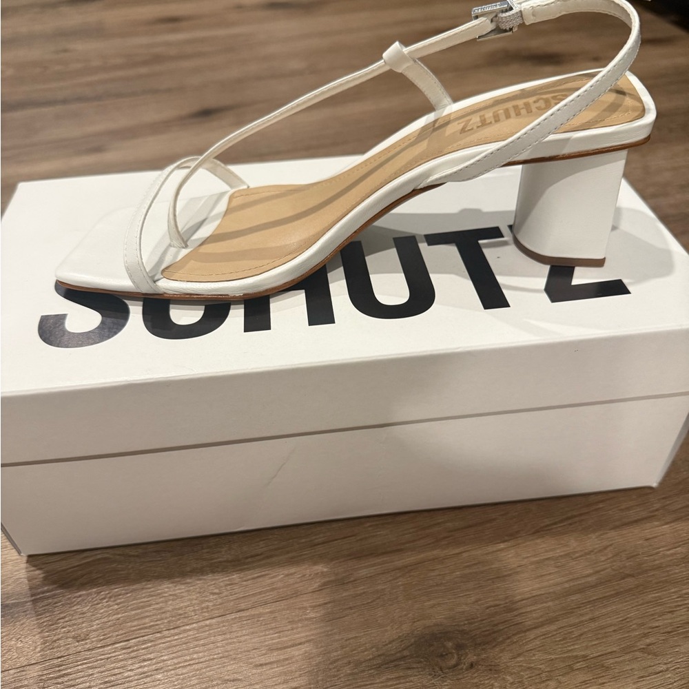 SCHUTZ White Block Heel Sandals